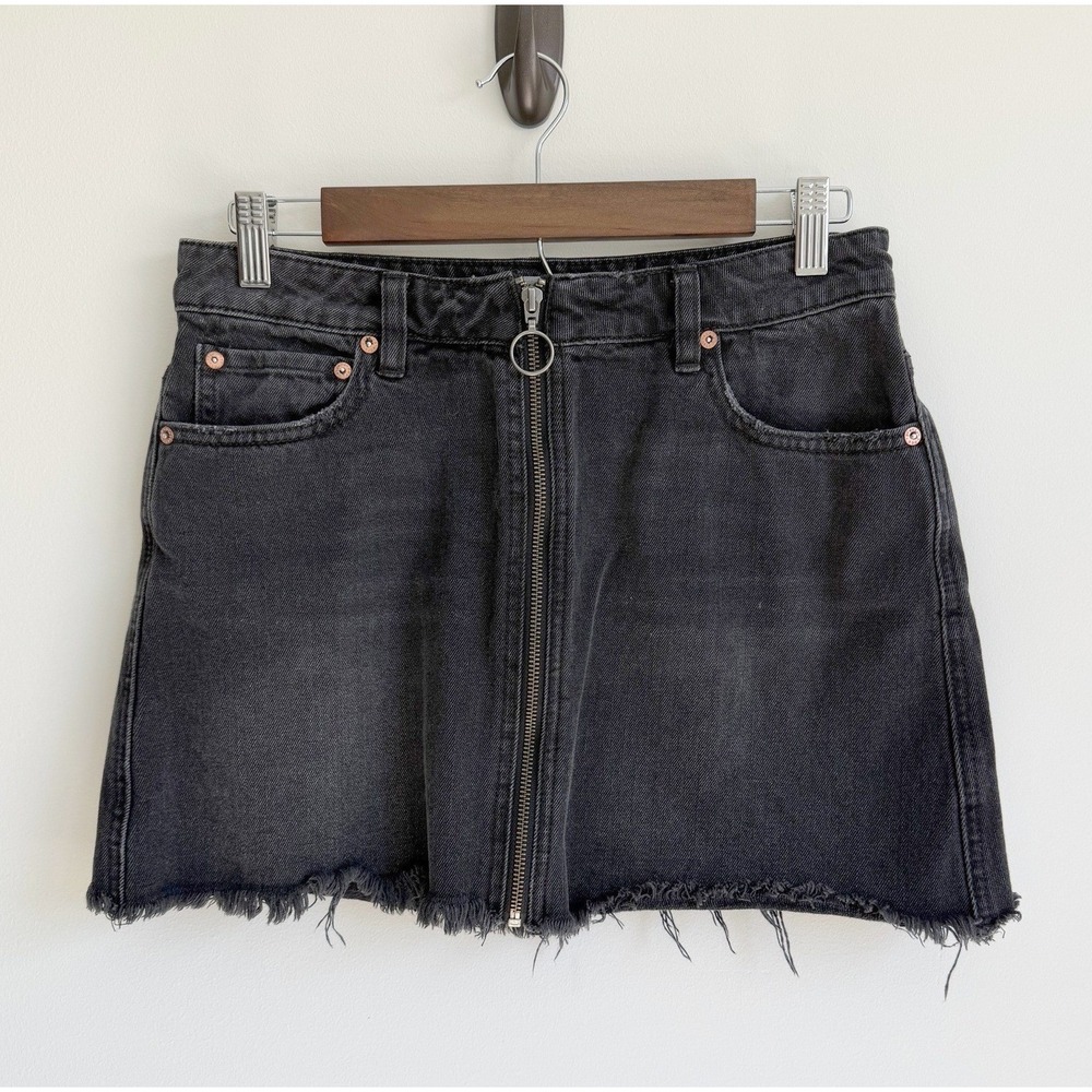 We The Free Women Full Zip Raw Hem Denim Skirt 28 Black Mini Y2K Boho